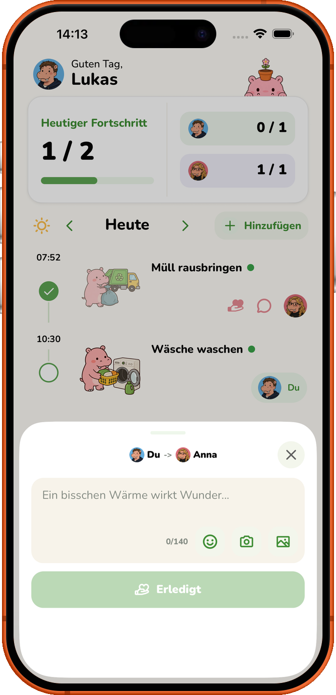 Der Danke-Bildschirm in Roxily nach einer erledigten Aufgabe