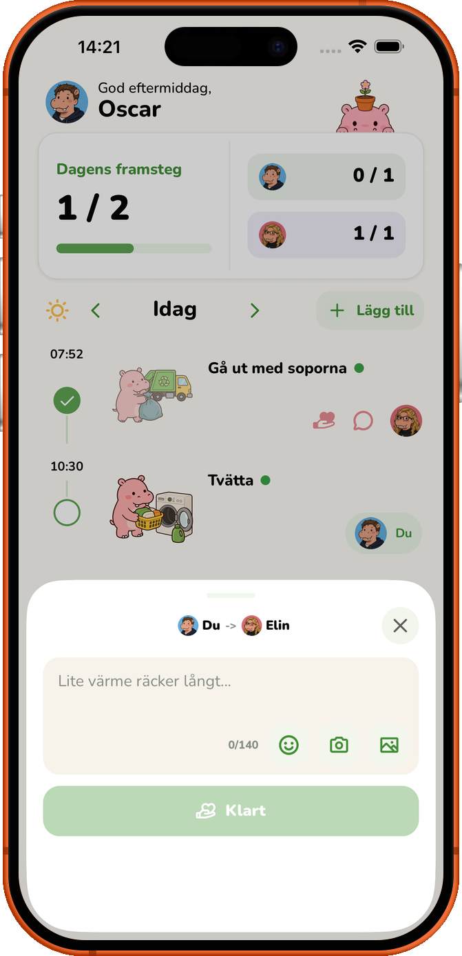 Tack-skärmen i Roxily efter en avklarad Uppgift